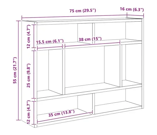 Sieninė Lentyna, Betono Pilkos Spalvos, 75X16X55cm Mediena