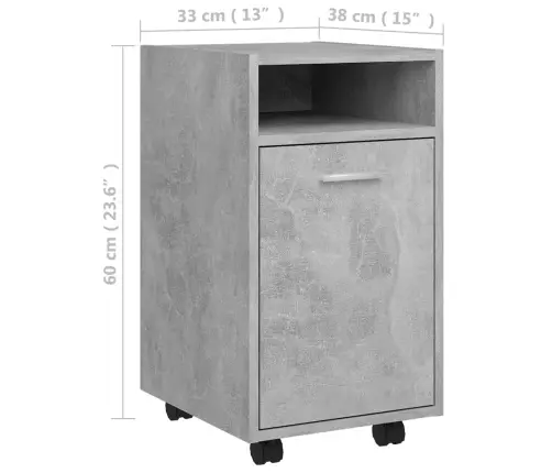 Kummut Ratastega, Betoonhall, 33X38X60 cm Tehispuit