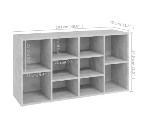 Apavu Plaukts, Betona Pelēks, 103X30X55 Cm, Inženierijas Koks Vidaxl