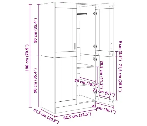 Garderoob, Valge 82,5 X 51,5 X 180 cm Tehispuit