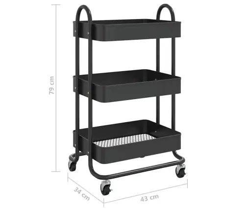 3-Līmeņu Ratiņi, Melni, 43X34X79 Cm, Tērauds Vidaxl