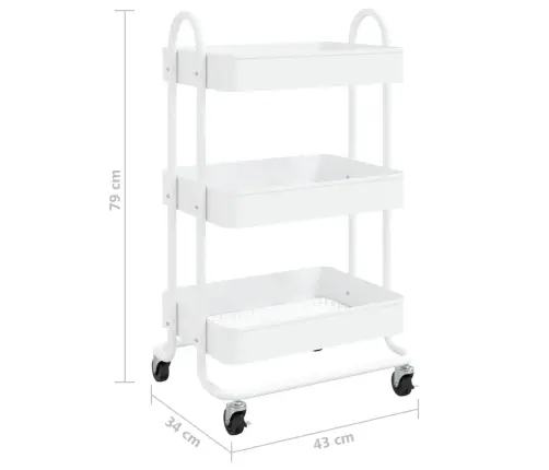 3-Līmeņu Ratiņi, Balti, 43X34X79 Cm, Tērauds Vidaxl