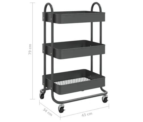 Vežimėlis, 3 Aukštų, Antracito, 43X34X79cm Plienas
