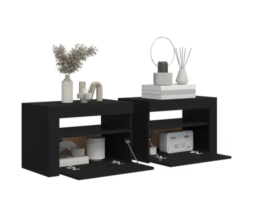 Naktsskapīši Ar Led Lampiņām, 2 Gab., Melni, 60X35X40 Cm Vidaxl