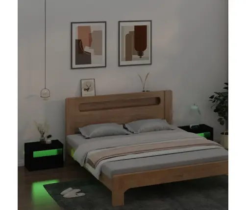 Naktsskapīši Ar Led Lampiņām, 2 Gab., Melni, 60X35X40 Cm Vidaxl