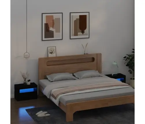 Naktsskapīši Ar Led Lampiņām, 2 Gab., Melni, 60X35X40 Cm Vidaxl