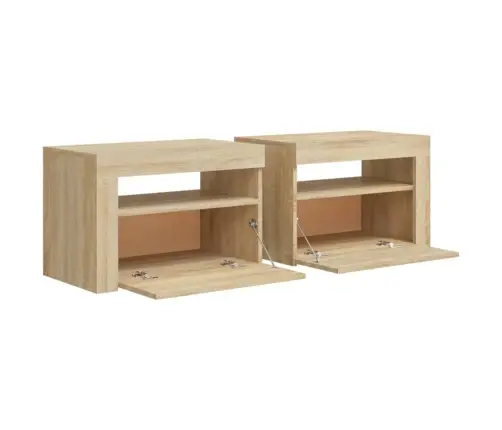 Led-Tuledega Öökapid 2 Tk, Sonoma Tamm, 60X35X40 Cm