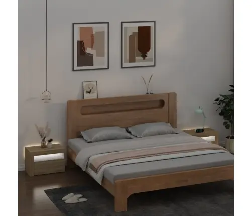 Led-Tuledega Öökapid 2 Tk, Sonoma Tamm, 60X35X40 Cm