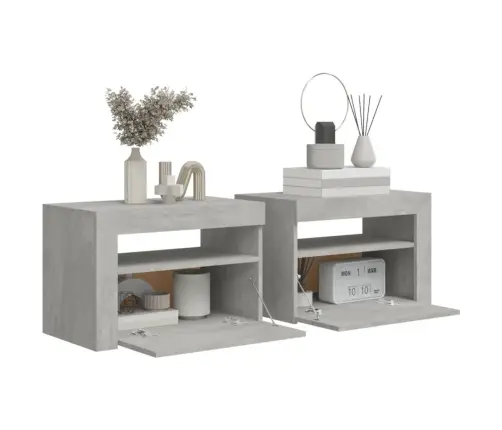 Naktsskapīši Ar Led, 2 Gab., Betona Pelēki, 60X35X40 Cm Vidaxl