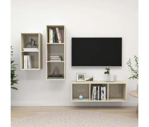 Televizoriaus Spintelių Komplektas, 3 Dalių, Ąžuolo, Mediena