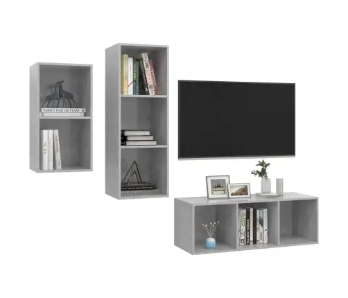 3-Daļīgs Tv Plauktu Komplekts, Betona Pelēks, Inženierijas Koks Vidaxl