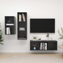 3-Daļīgs Tv Plauktu Komplekts, Spīdīgi Pelēks Inženierijas Koks Vidaxl