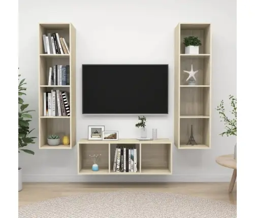 3-Daļīgs Tv Plauktu Komplekts, Ozolkoka Krāsa Inženierijas Koks Vidaxl