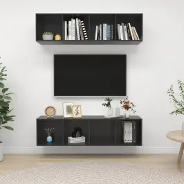Sienas Tv Plaukti, 2 Gab., Spīdīgi Pelēki, Inženierijas Koks Vidaxl