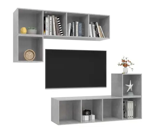 4-Daļīgs Tv Plauktu Komplekts, Betona Pelēks, Inženierijas Koks Vidaxl