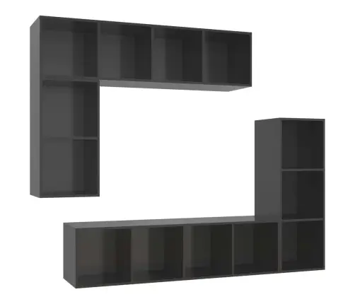 Televizoriaus Spintelių Komplektas, 4 Dalių, Pilkas, Mediena Televizoriaus Spintelių Komplektas, 4 Dalių, Pilkas, Mediena