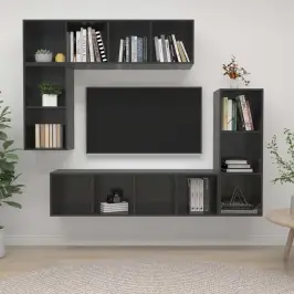 4-Daļīgs Tv Plauktu Komplekts Spīdīgi Pelēks, Inženierijas Koks Vidaxl