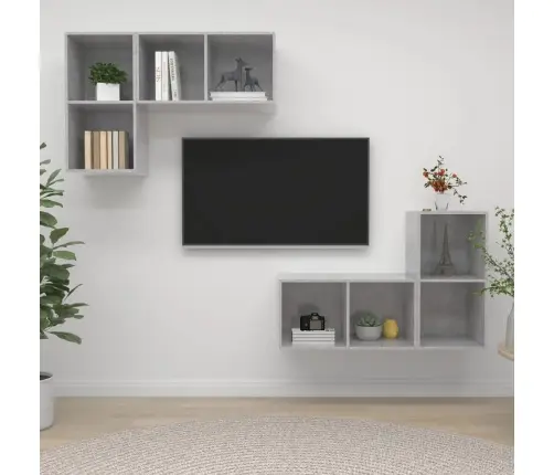 Sienas Tv Plaukti, 4 Gab., Betona Pelēki, Inženierijas Koks Vidaxl