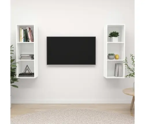 Sieninės Televizoriaus Spintelės, 2Vnt., Baltos, Mdp