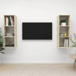 Sieninės Televizoriaus Spintelės, 2Vnt., Ąžuolo, Mediena