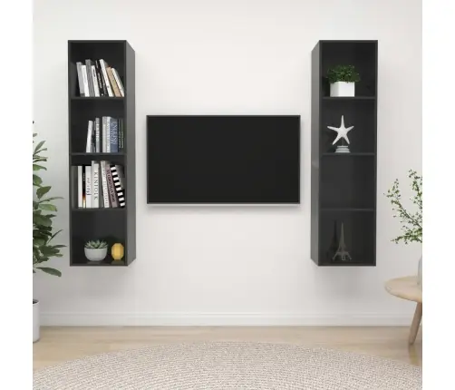 Sienas Tv Plaukti, 2 Gab., Spīdīgi Pelēki, Inženierijas Koks Vidaxl