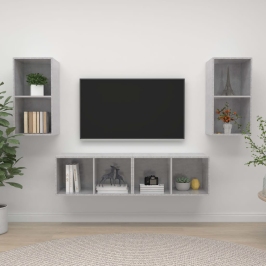 Sienas Tv Plaukti, 4 Gab., Betona Pelēki, Inženierijas Koks Vidaxl