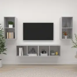 Sienas Tv Plaukti, 4 Gab., Betona Pelēki, Inženierijas Koks Vidaxl