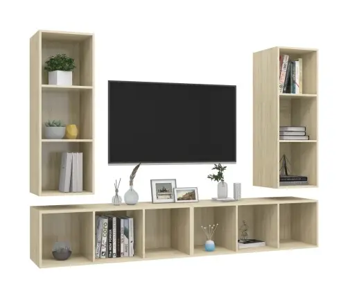 Sieninės Televizoriaus Spintelės, 4Vnt., Ąžuolo, Mediena