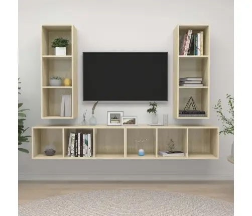 Sieninės Televizoriaus Spintelės, 4Vnt., Ąžuolo, Mediena