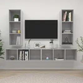 Sieninės Televizoriaus Spintelės, 4Vnt., Betono Pilkos, Mdp