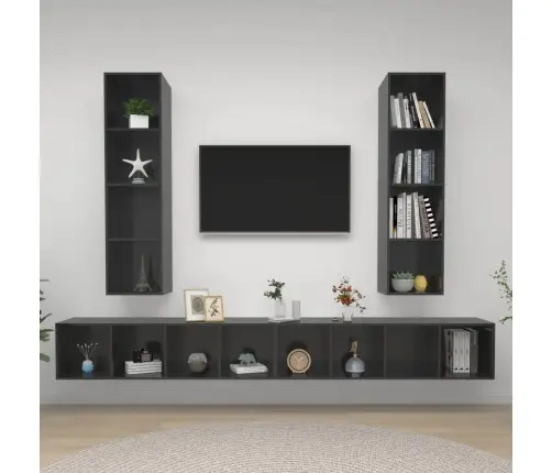 Sienas Tv Plaukti, 4 Gab., Spīdīgi Pelēki, Inženierijas Koks Vidaxl