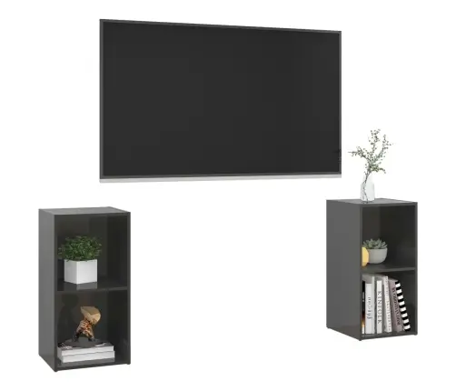 Tv Plaukti, 2 Gb. Spīdīgi Pelēki 72X35X36,5Cm Inženierijas Koks Vidaxl