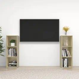 Tv Plaukti, 2 Gb. Balti, Ozolkoka 107X35X37Cm Inženierijas Koks Vidaxl