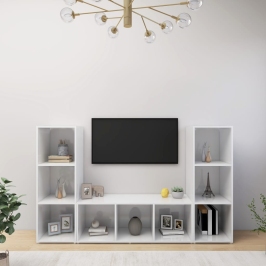 Tv Plaukti, 3 Gab., Balti, 107X35X37 Cm, Inženierijas Koks Vidaxl