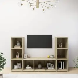Tv Plaukti, 3 Gab., Ozolkoka, 107X35X37 Cm, Inženierijas Koks Vidaxl