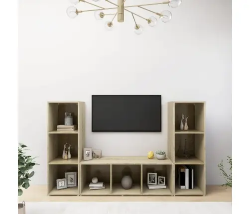 Tv Plaukti, 3 Gab., Ozolkoka, 107X35X37 Cm, Inženierijas Koks Vidaxl