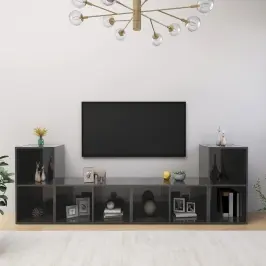 Tv Plaukti, 4 Gb. Spīdīgi Pelēki 72X35X36,5Cm Inženierijas Koks Vidaxl