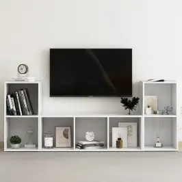 3-Daļīgs Tv Plauktu Komplekts, Balts, Inženierijas Koks Vidaxl