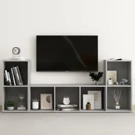 3-Daļīgs Tv Plauktu Komplekts, Betona Pelēks, Inženierijas Koks Vidaxl