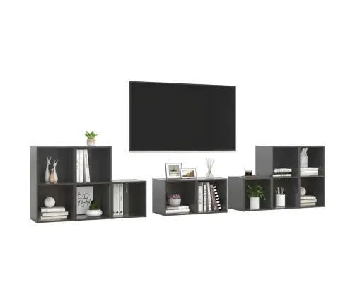 8-Daļīgs Tv Plauktu Komplekts, Spīdīgi Pelēks Inženierijas Koks Vidaxl