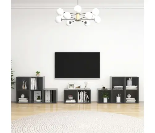 8-Daļīgs Tv Plauktu Komplekts, Spīdīgi Pelēks Inženierijas Koks Vidaxl