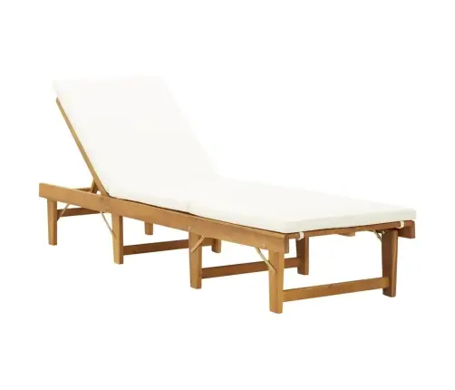 Sulankstomas Saulės Gultas Su Čiužinuku, Kreminis, Akacija