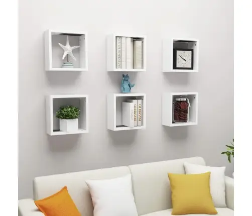 Kuba Formas Sienas Plaukti, 6 Gab., Balti, 30X15X30 Cm Vidaxl