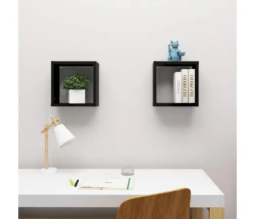 Sieninės Lentynos, 2Vnt., Juodos, 30X15X30cm Kubo Formos