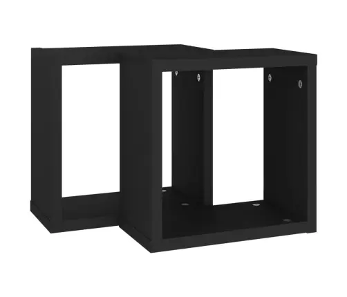 Sieninės Lentynos, 2Vnt., Juodos, 30X15X30cm Kubo Formos