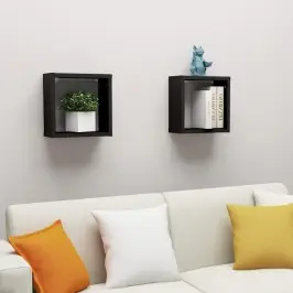 Sieninės Lentynos, 2Vnt., Juodos, 30X15X30cm Kubo Formos