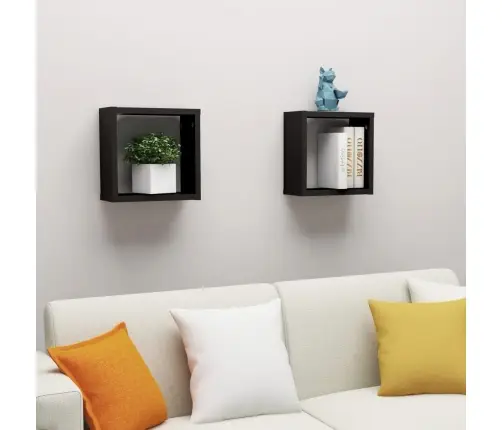Sieninės Lentynos, 2Vnt., Juodos, 30X15X30cm Kubo Formos