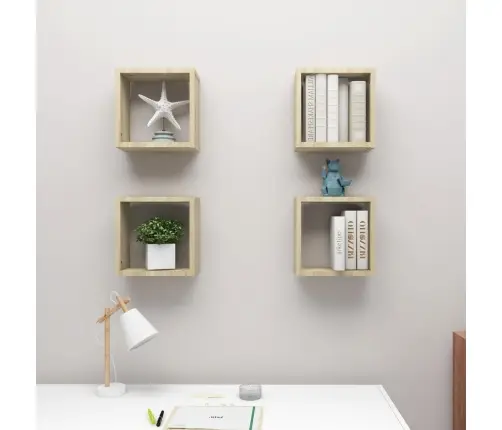 Kuba Formas Sienas Plaukti, 4 Gab., 30X15X30 Cm, Ozolkoka Krāsā Vidaxl