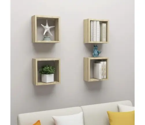 Kuba Formas Sienas Plaukti, 4 Gab., 30X15X30 Cm, Ozolkoka Krāsā Vidaxl