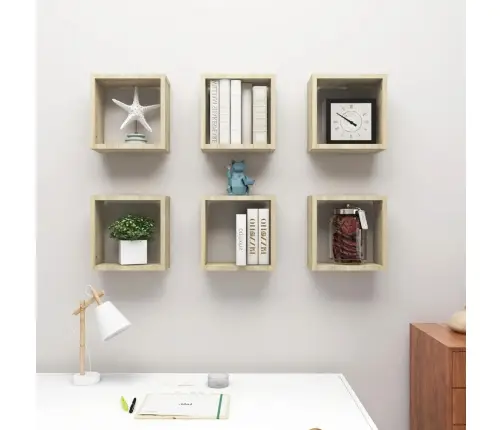 Kuba Formas Sienas Plaukti, 6 Gab., 30X15X30 Cm, Ozolkoka Krāsā Vidaxl